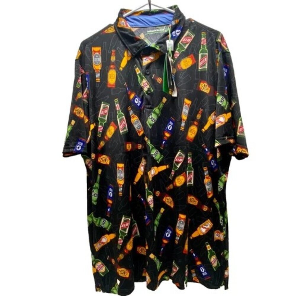 Hawke‎ & Co Performance Golf Polo Men's 2XL Black Beer Bottle Logo Shirt $60 NWT